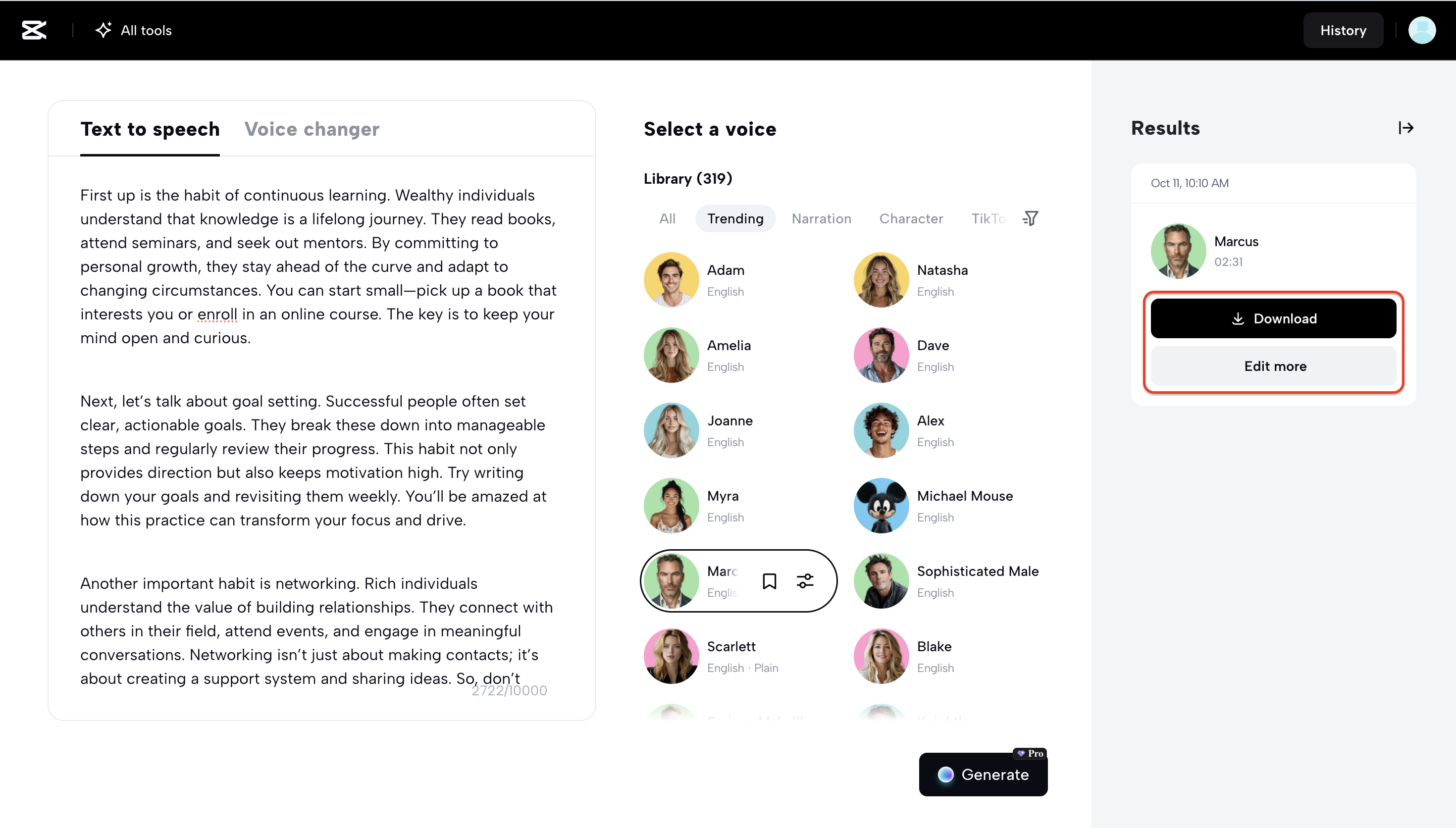 Export your TTS file