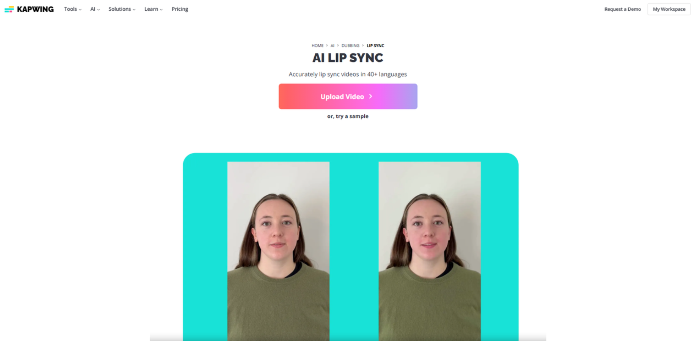 Interface of Kapwing - an easy to use AI lip sync video generator