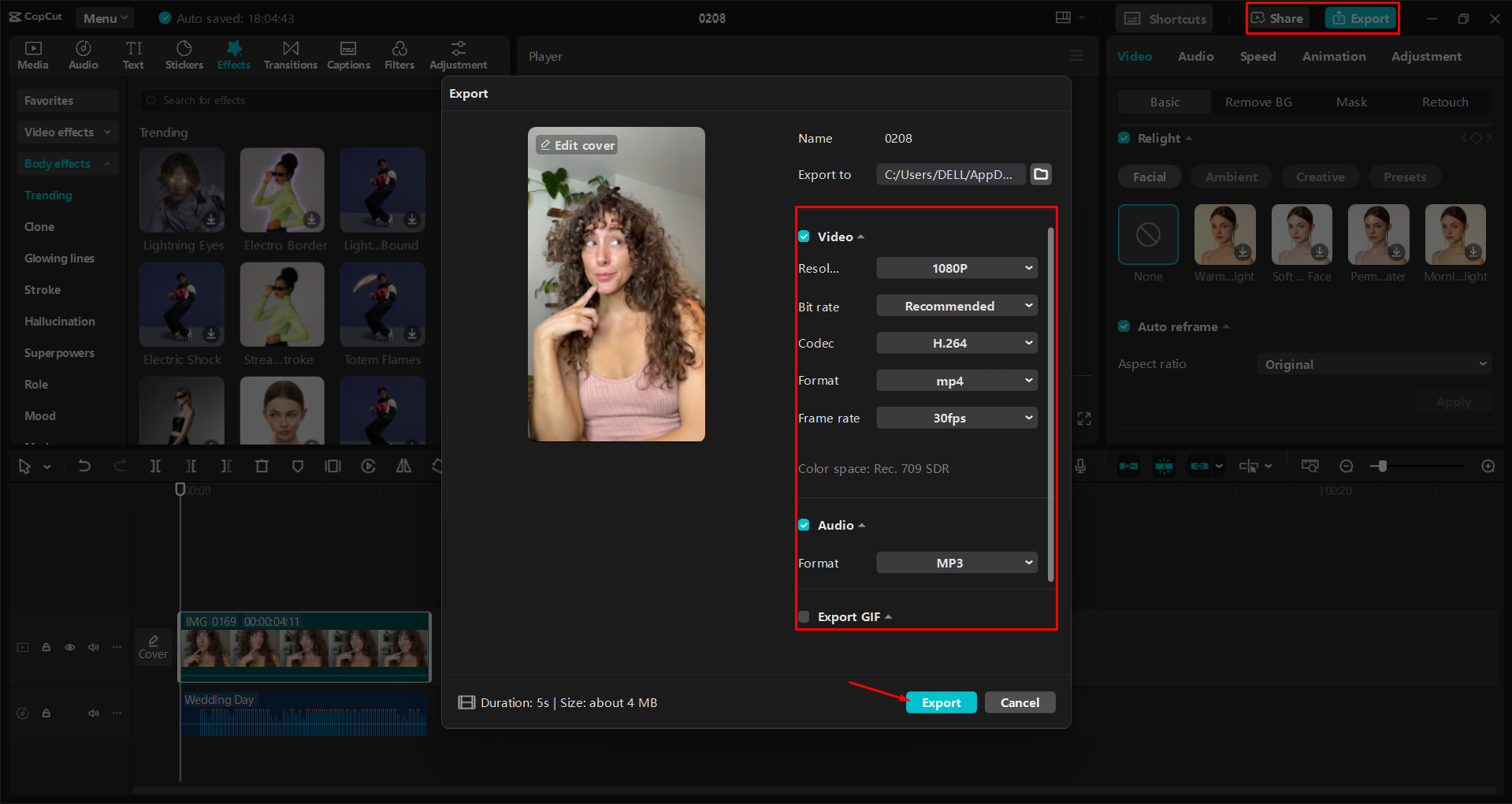 Exporting a video from the CapCut desktop video editor