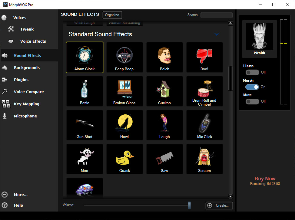 Interface of MorphVOX - an easy to use mic with voice changer