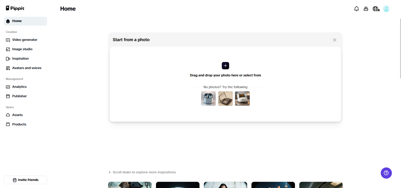 Uploading image to Pippit