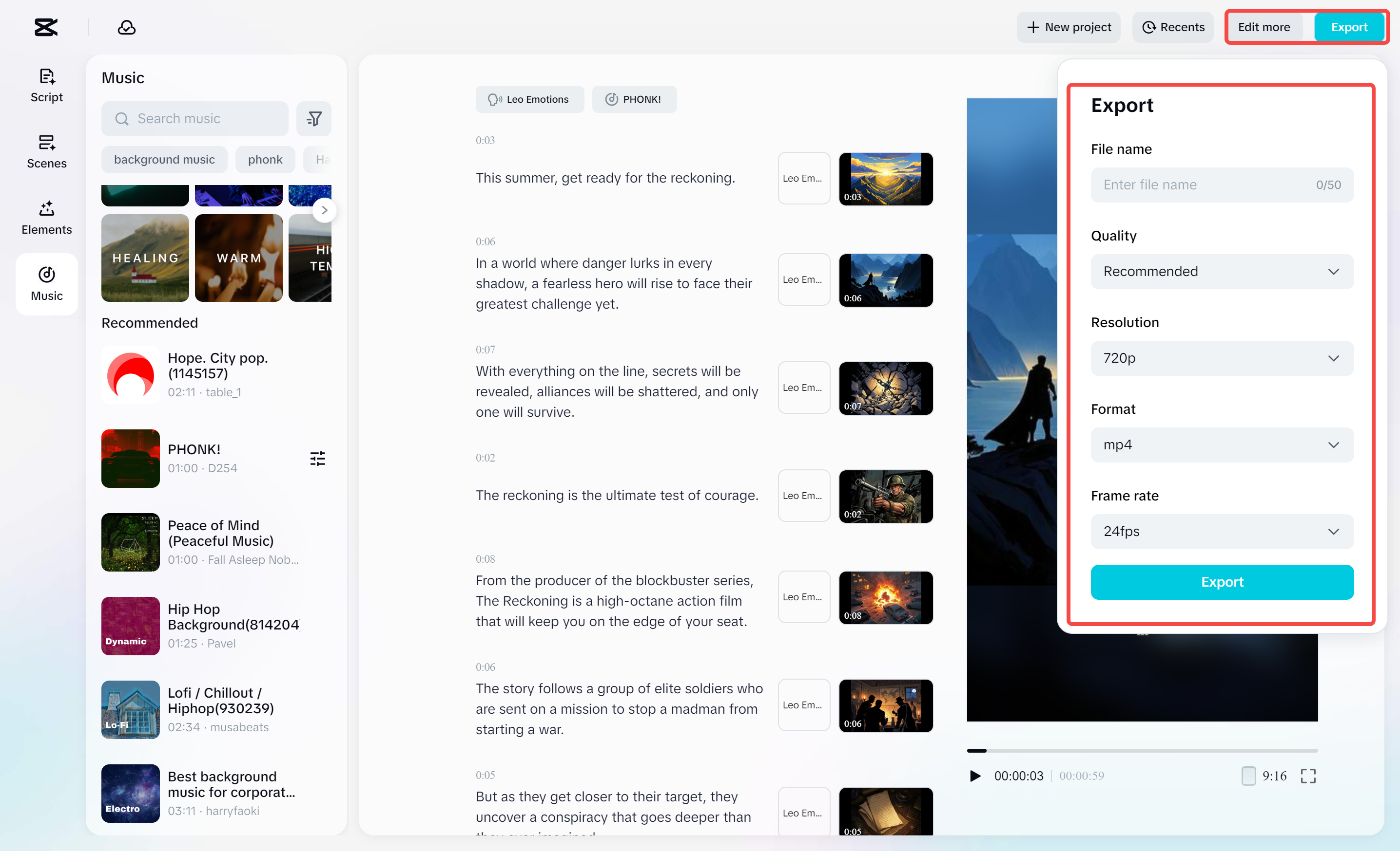 Exporting the final video from CapCut's AI video maker