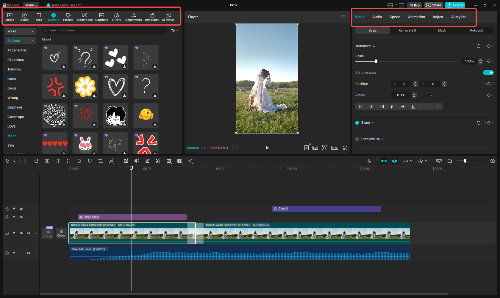 Edit the video using CapCut's rich features