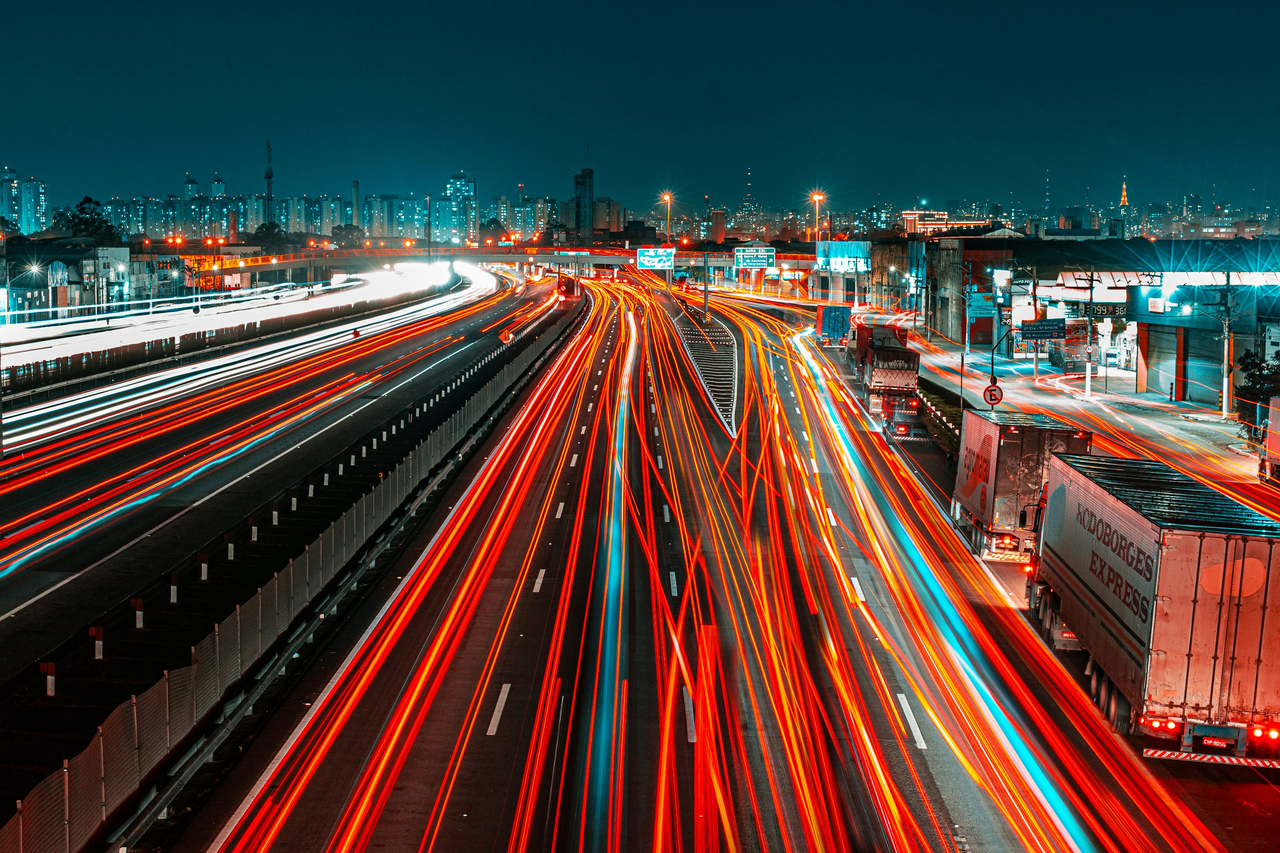 Long exposure photo showing motion blur and light trails
