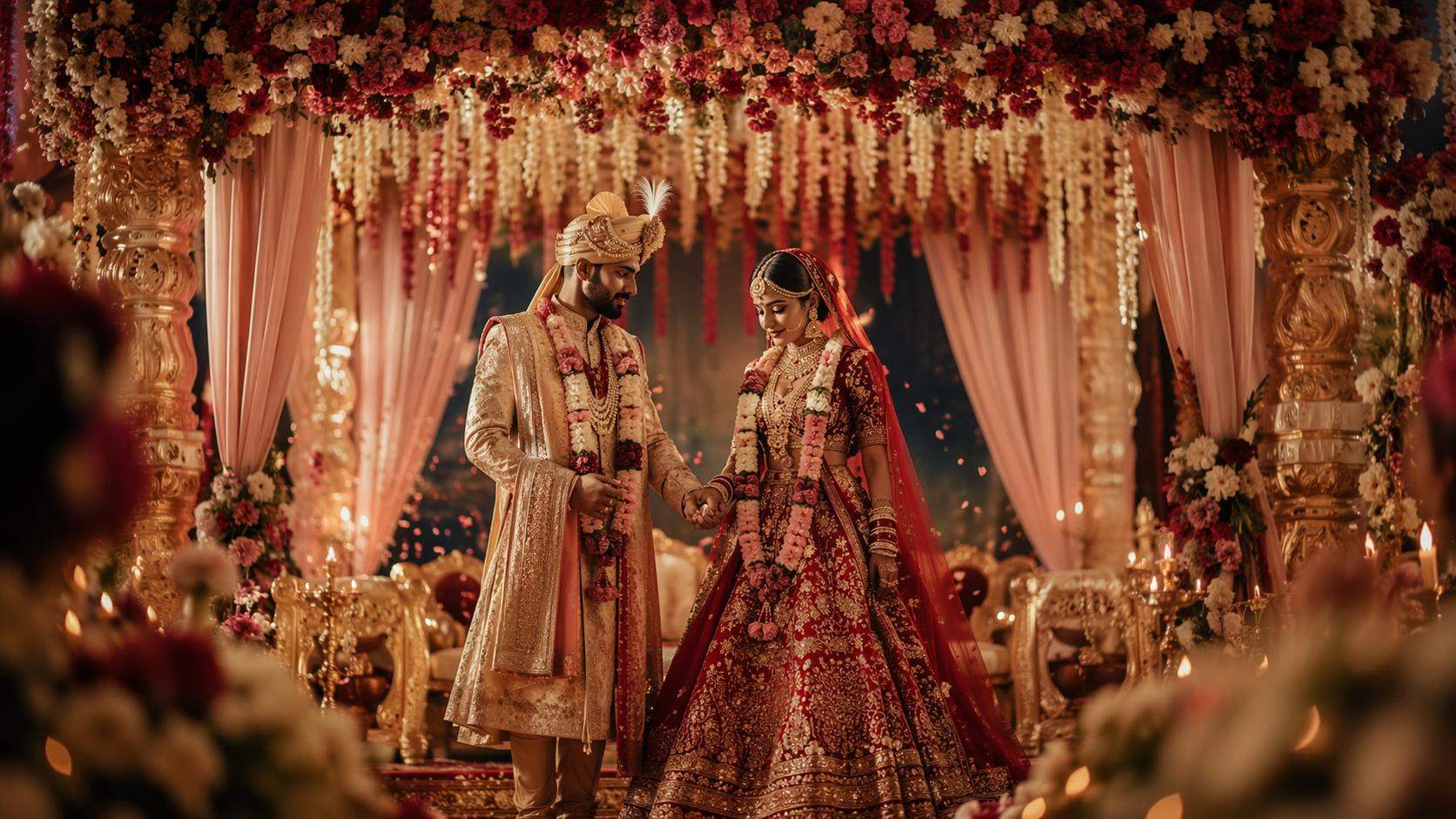 Dreamina indian wedding prompts prompt card 6: Cinematic wedding editorial