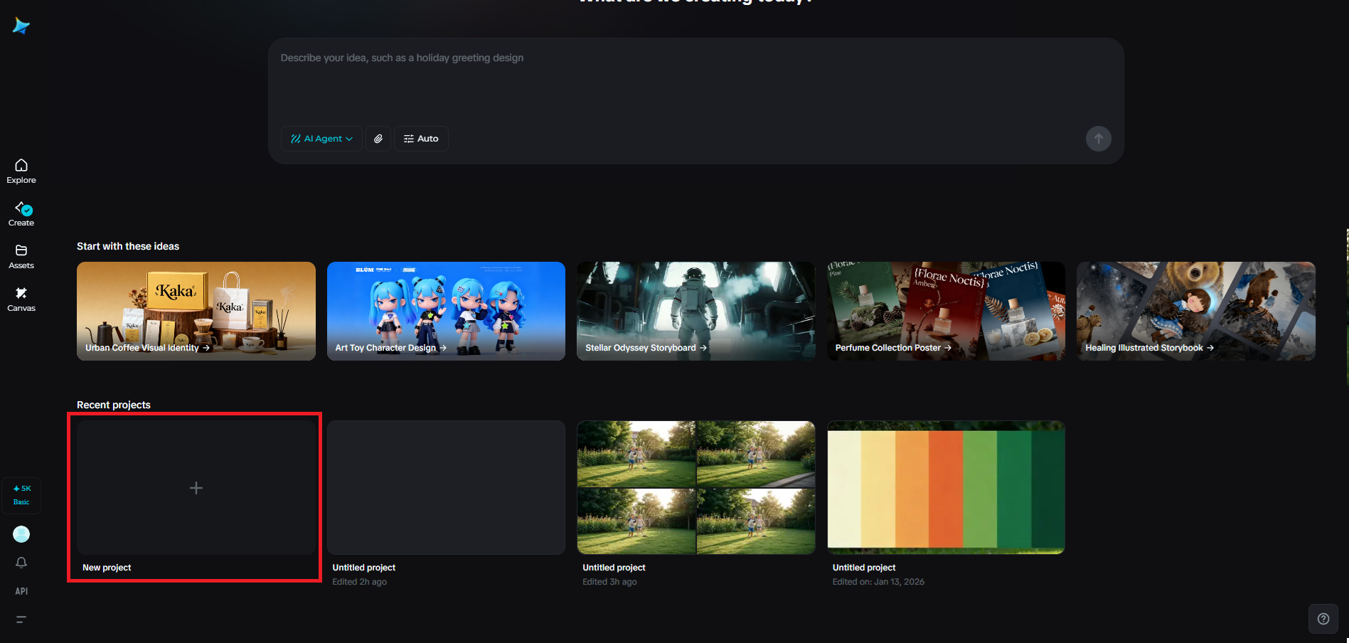 Open the canvas and start a new project
