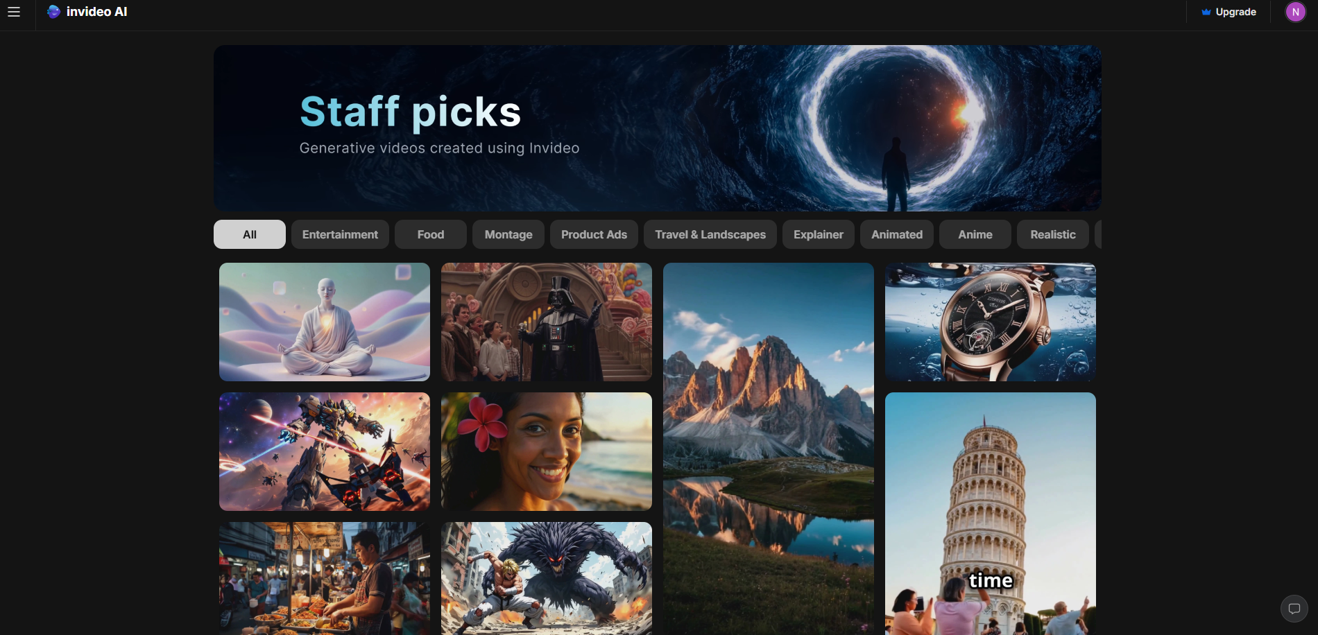 Interface do Invideo