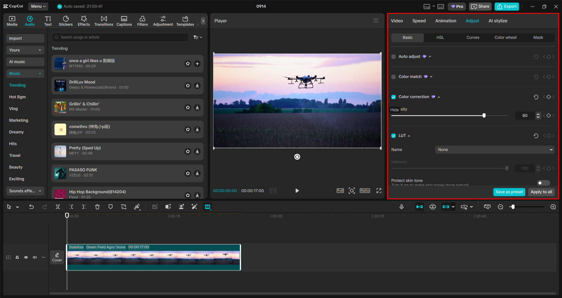 Tasapainottavat videon värejä CapCut-työpöytävideoeditorilla