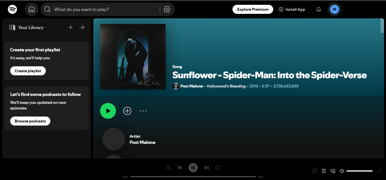 Interface of Sunflower - a dal, amely minden idők legtöbb Spotify-patakot kapott