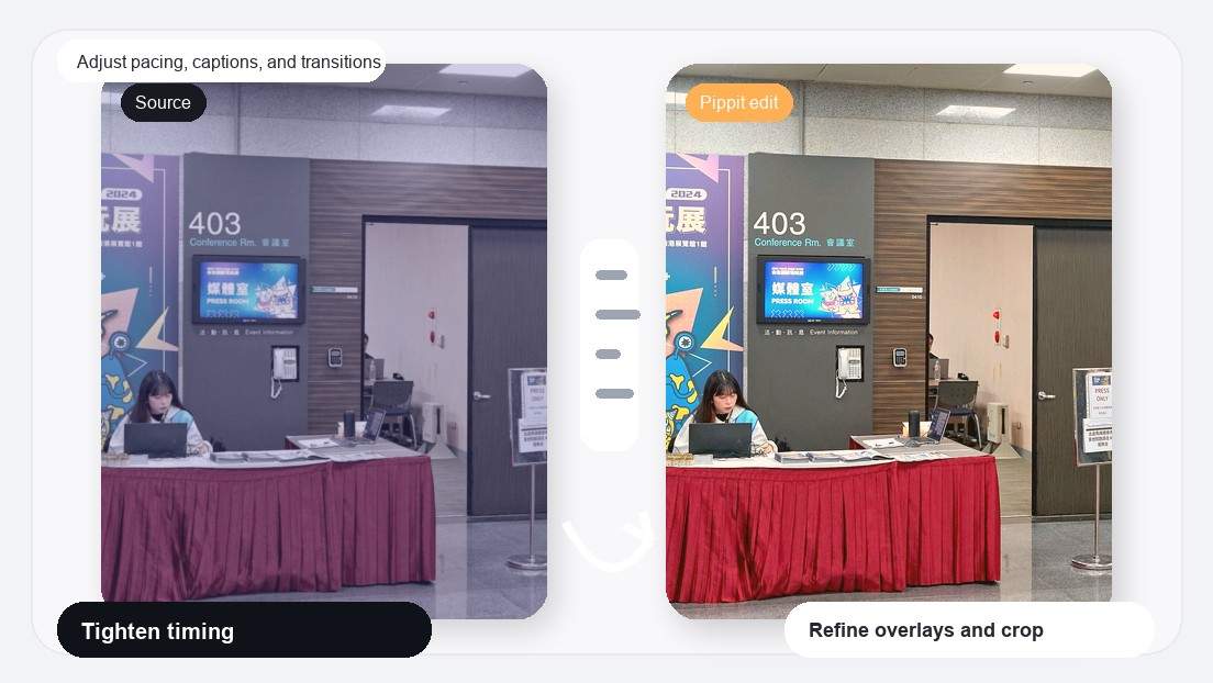 Video Maker Interattivo per Calendari di Routine: immagine realistica per regolare ritmo, didascalie e transizioni