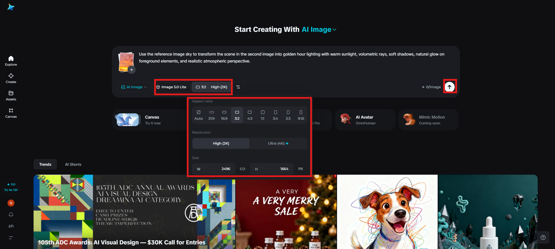 Select the image model and generate