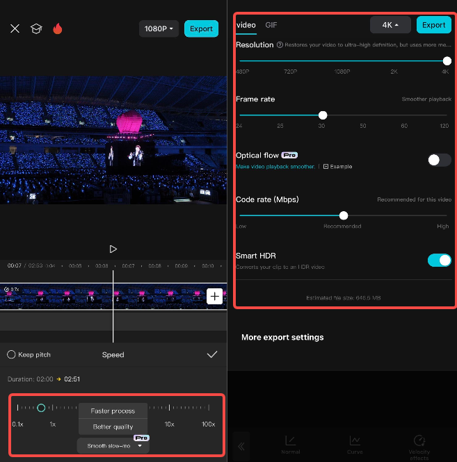 Slow down the video using Speed controls