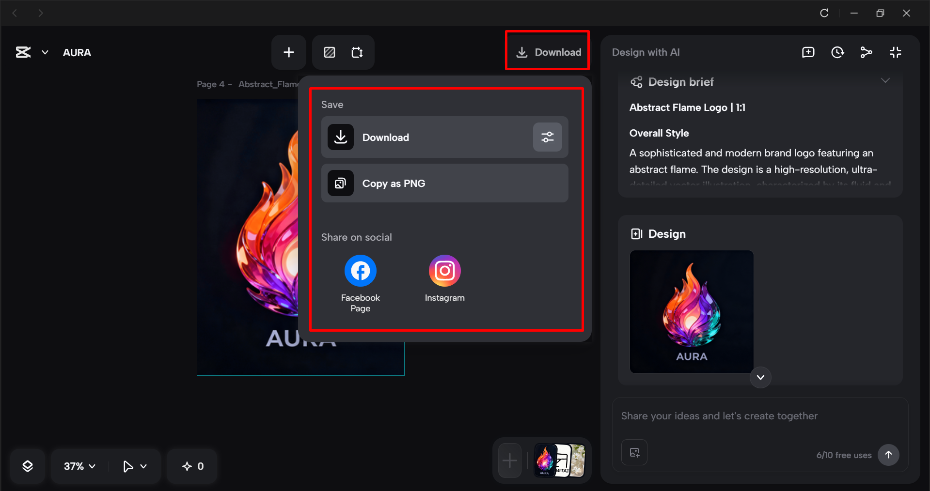 Downloading the logo in the CapCut desktop video editor