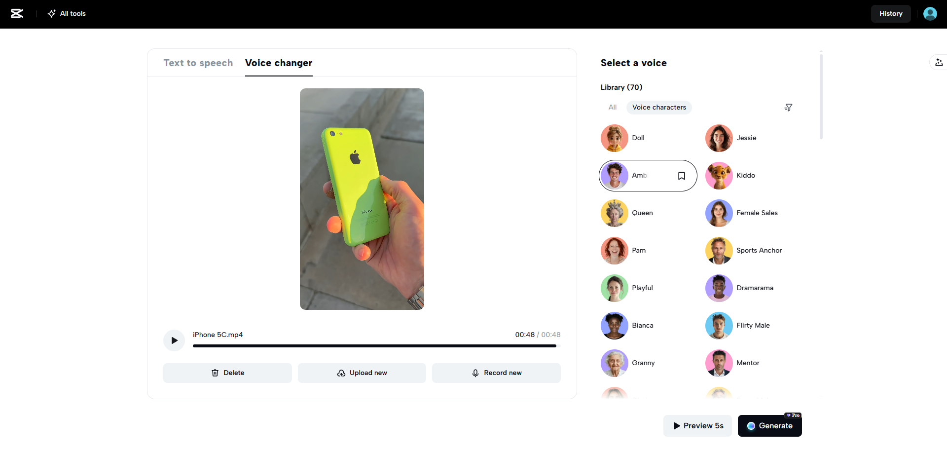 CapCut Web's voice changer in action