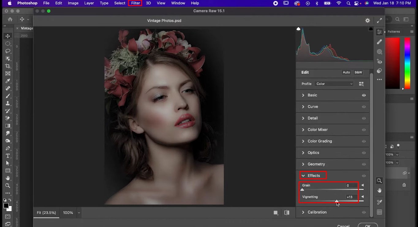 Add a vintage filter in Photoshop