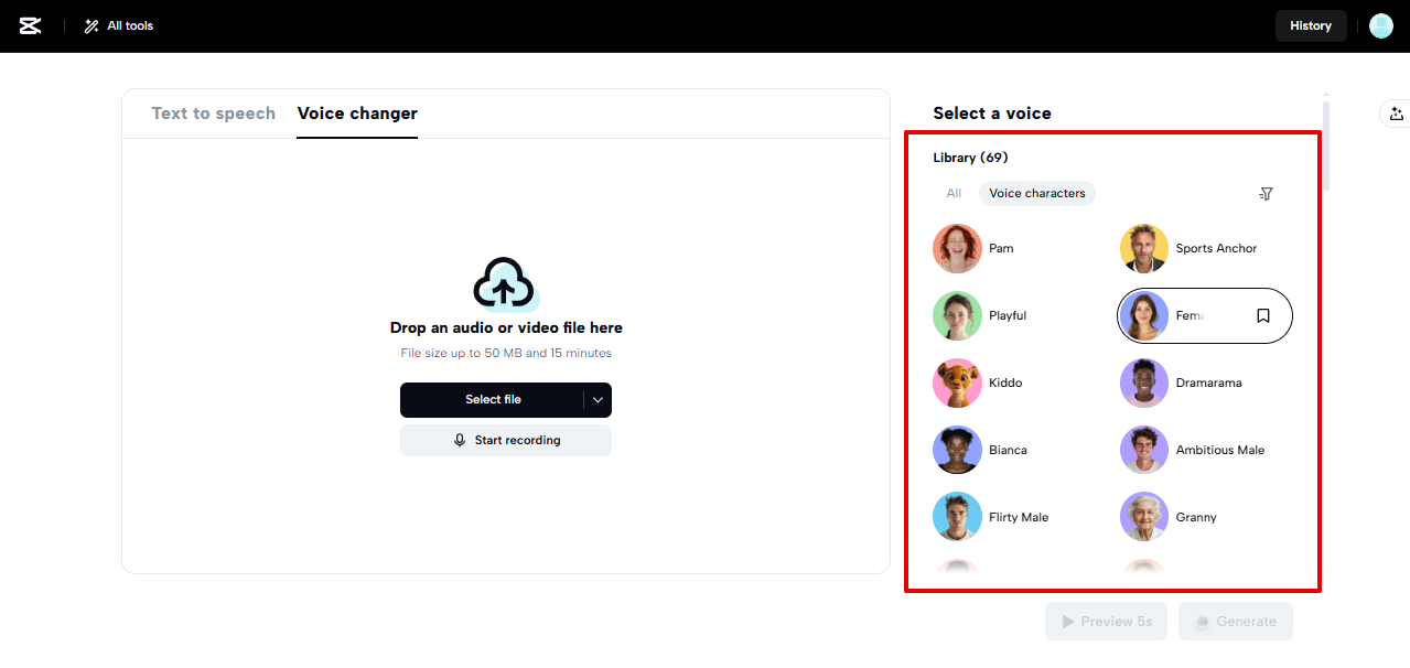 Voices in CapCut Web voice modulator
