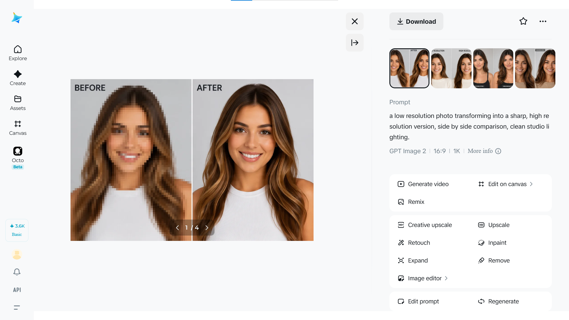 Finished image export screen