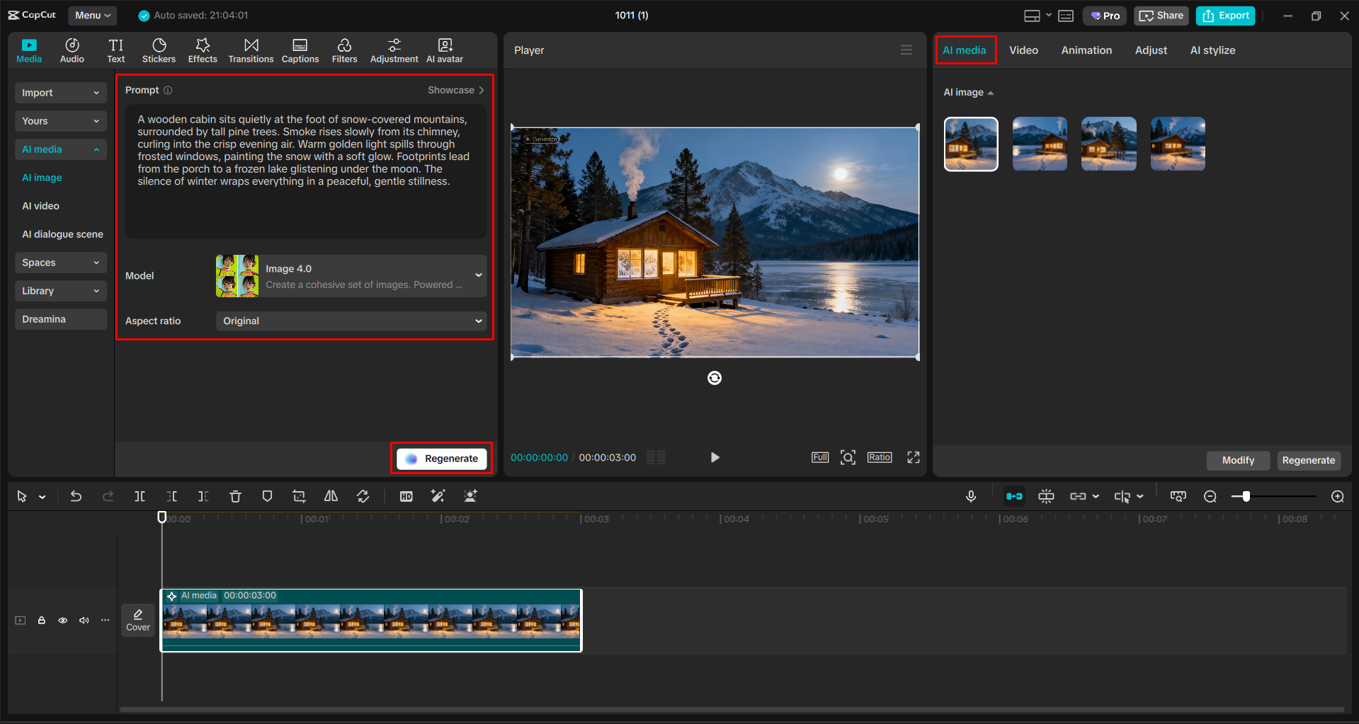 Generating unique images with CapCut's AI image tool