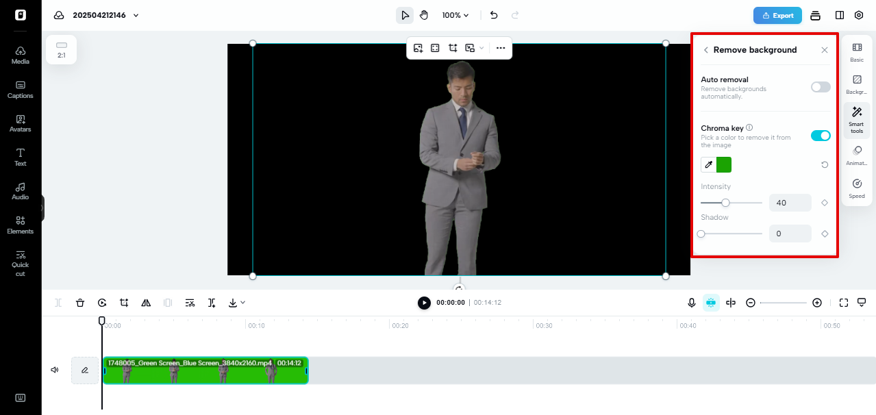 Removing the green screen in Pippit