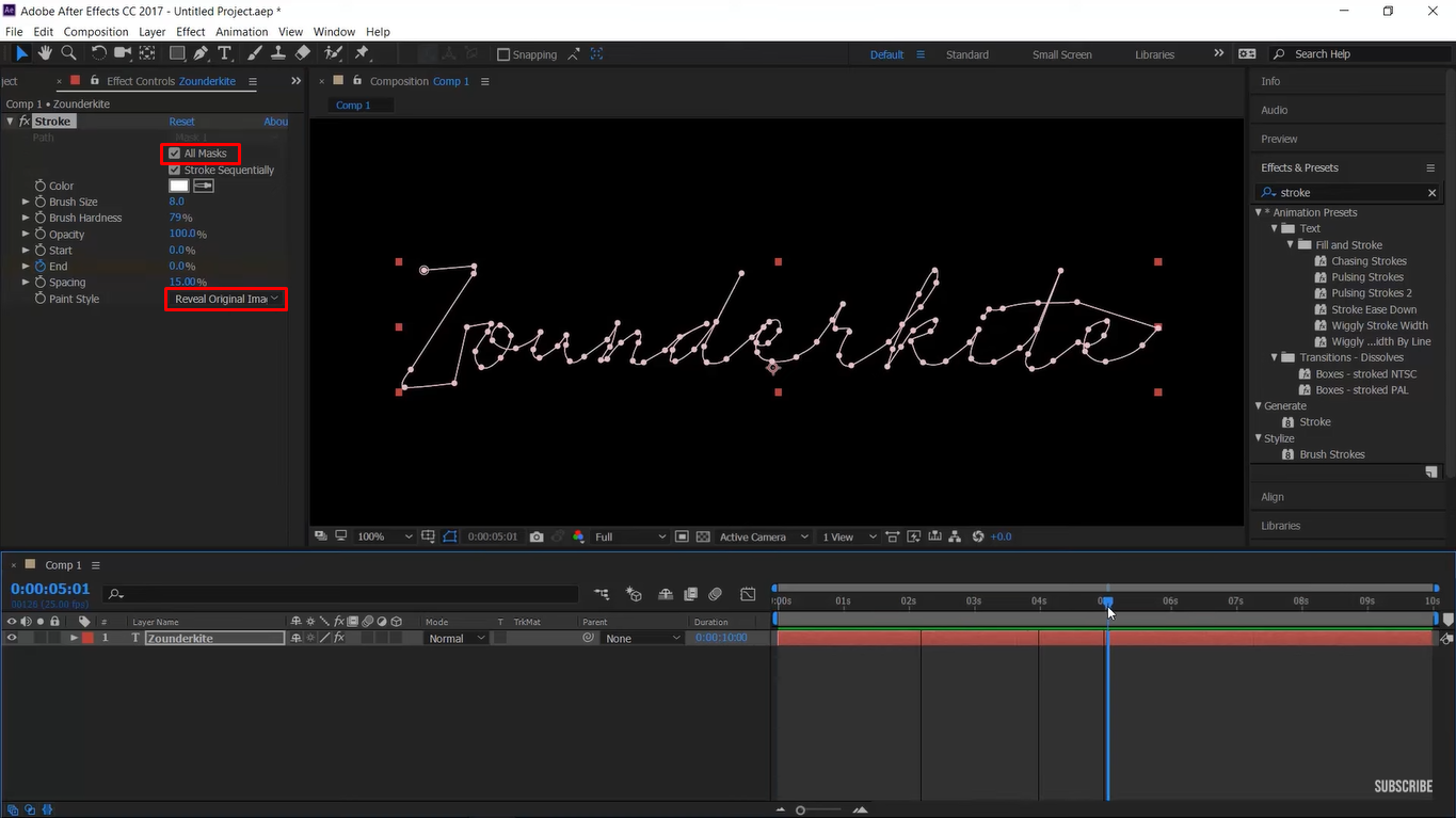 Animating the text writing effect in After Effects
