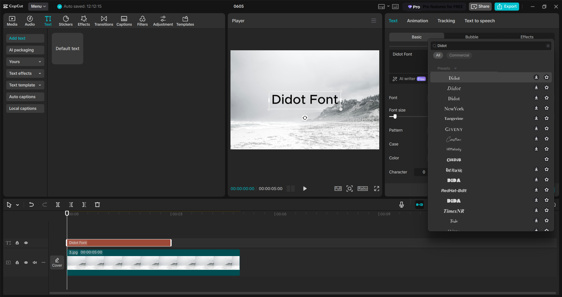 Interface of the CapCut desktop video editor - a quick way to add Didot font to videos