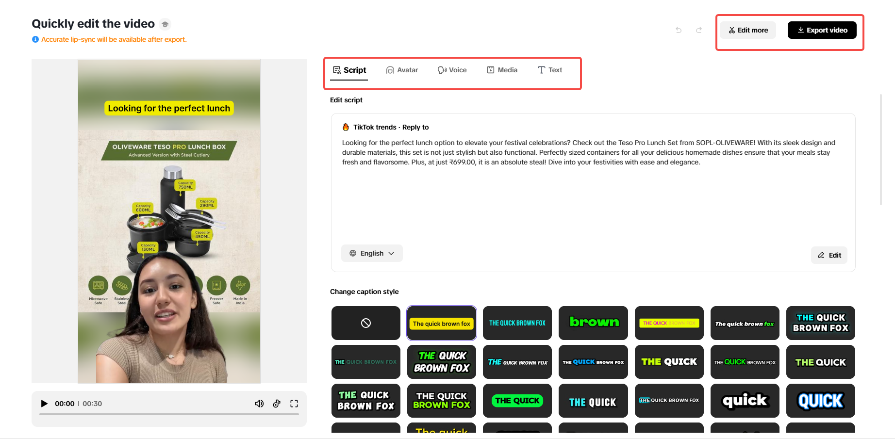 Exporting UGC video from Pippit