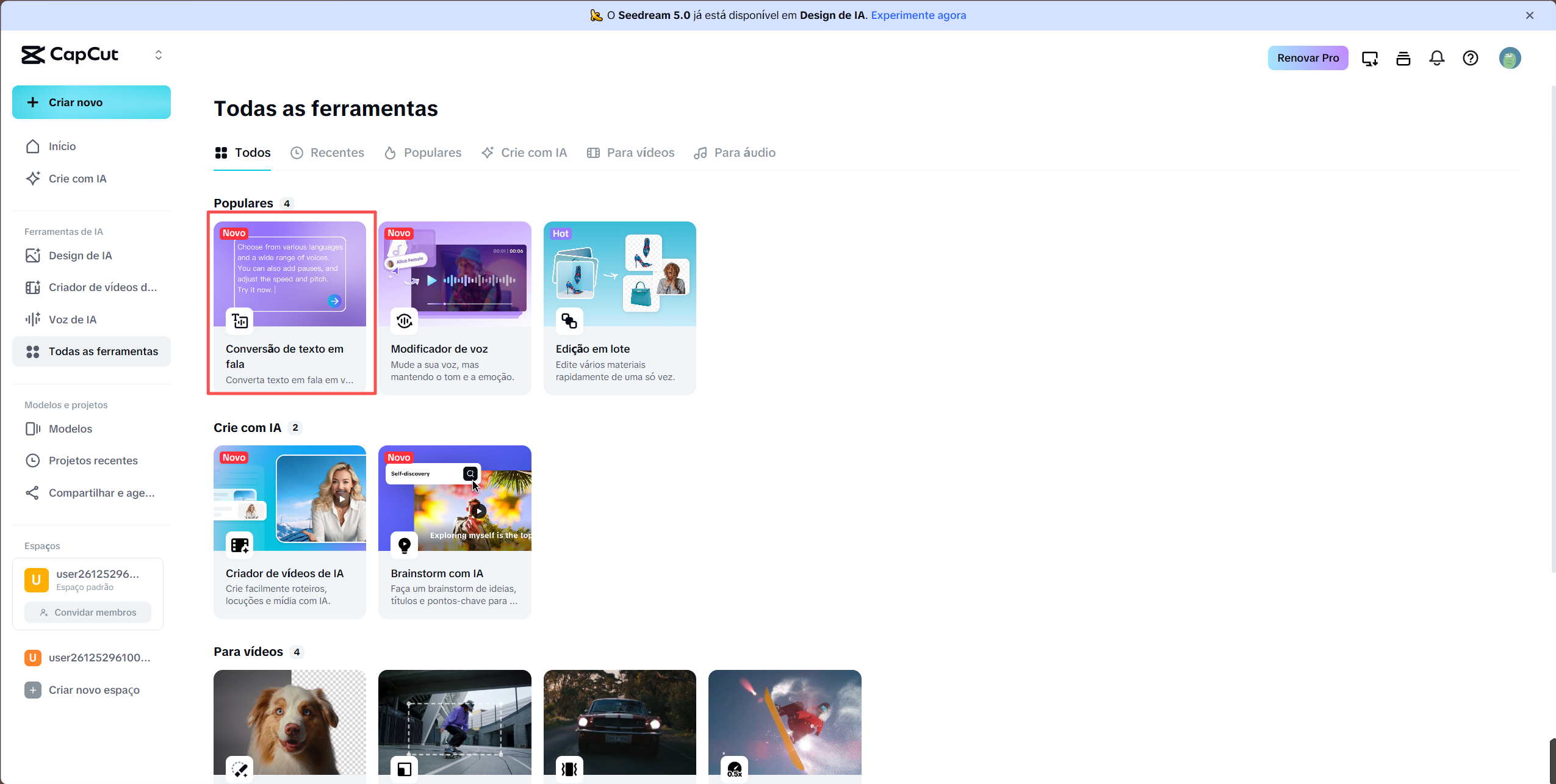 CapCut text-to-audio tool