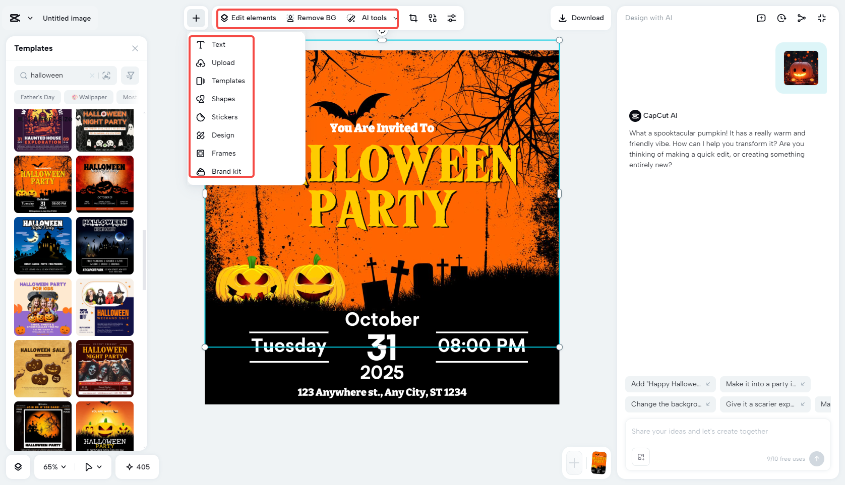 Edit the Halloween template with rich features
