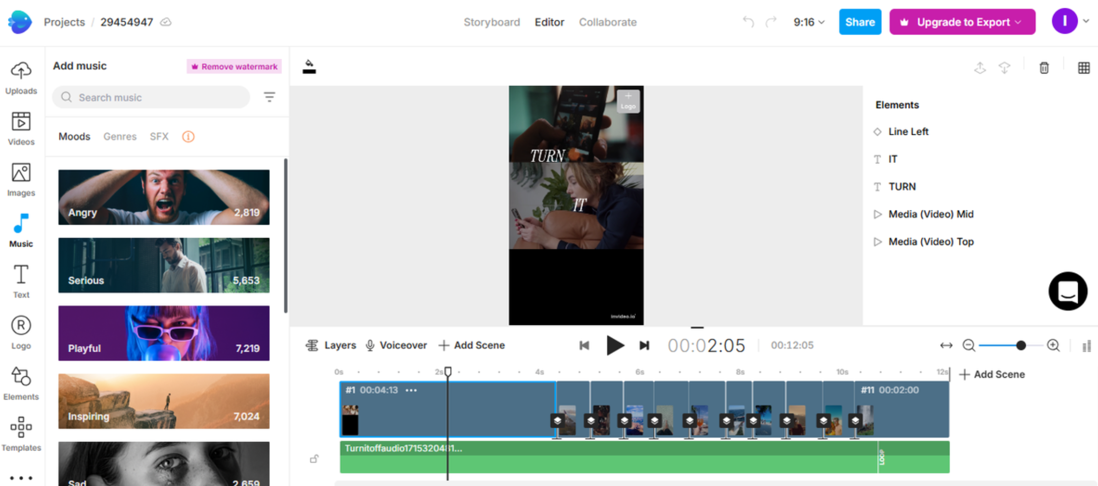 Интерфейс InVideo.IO - популярный создатель роликов в Instagram бесплатно