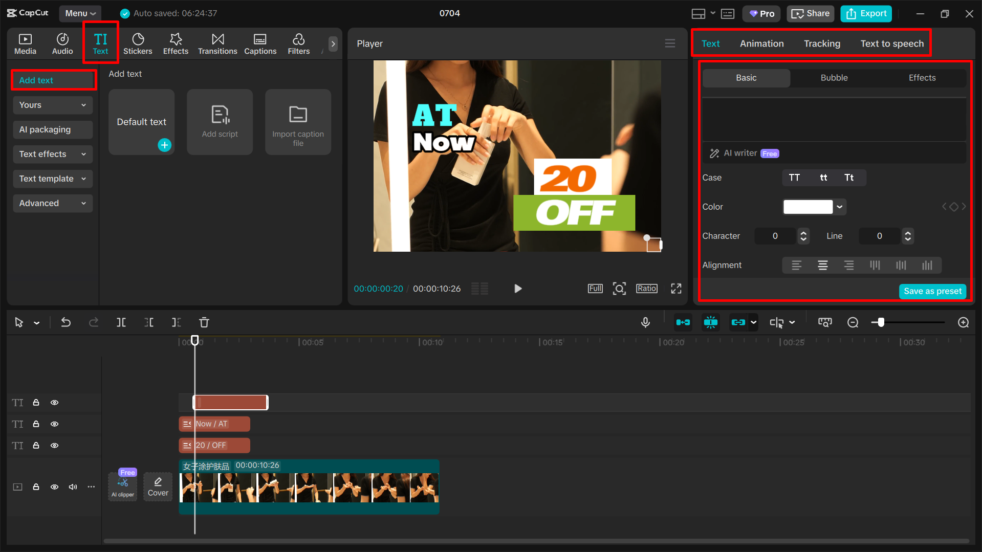 Mainoksen muokkaus ja parantaminen CapCutin työpöytäeditorissa.