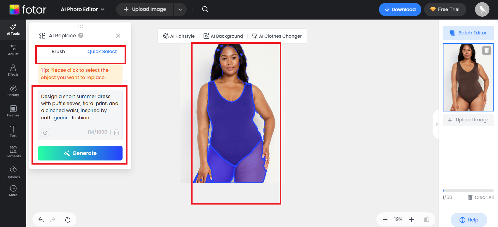 Alanı işaretleyin ve kıyafet komutunu yazın