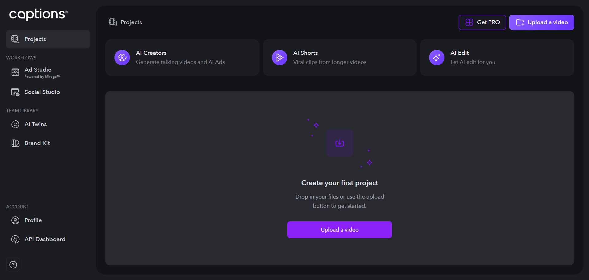 Captions AI's interface