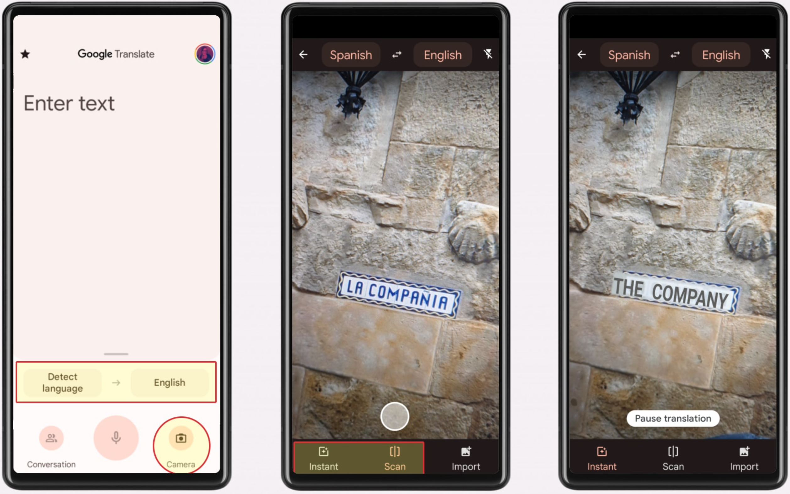 Showing how to use Google Translate camera on Android and iOS