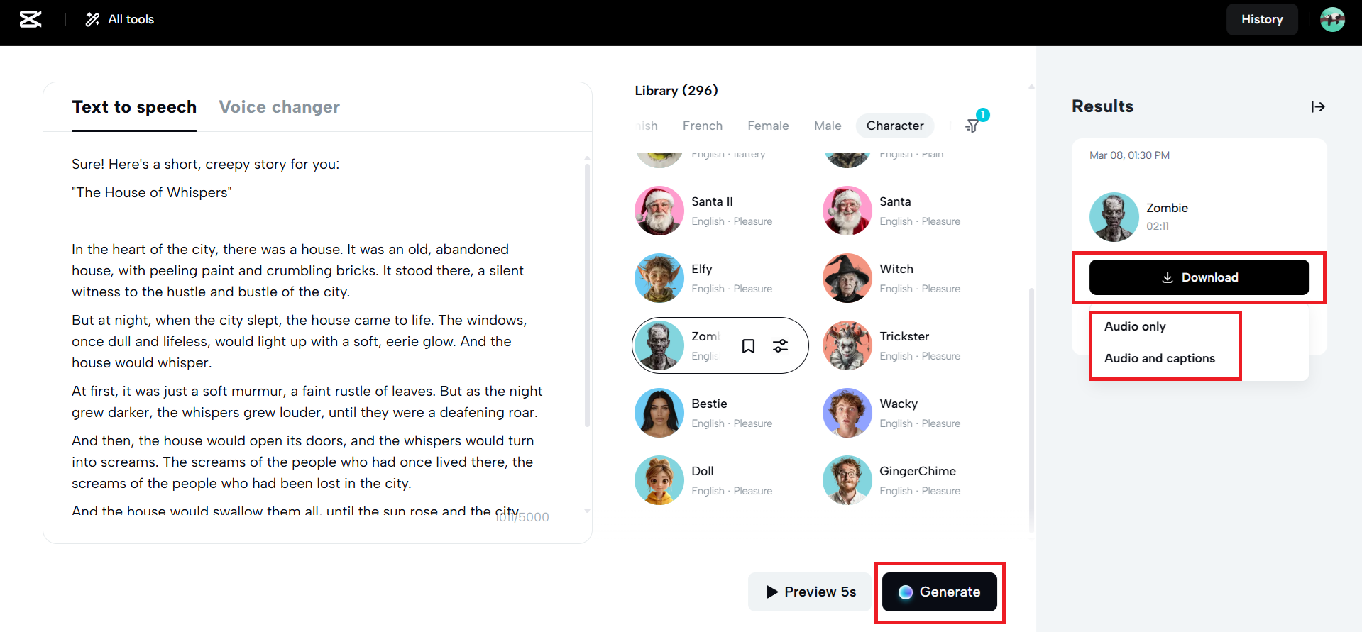 Generate and download option