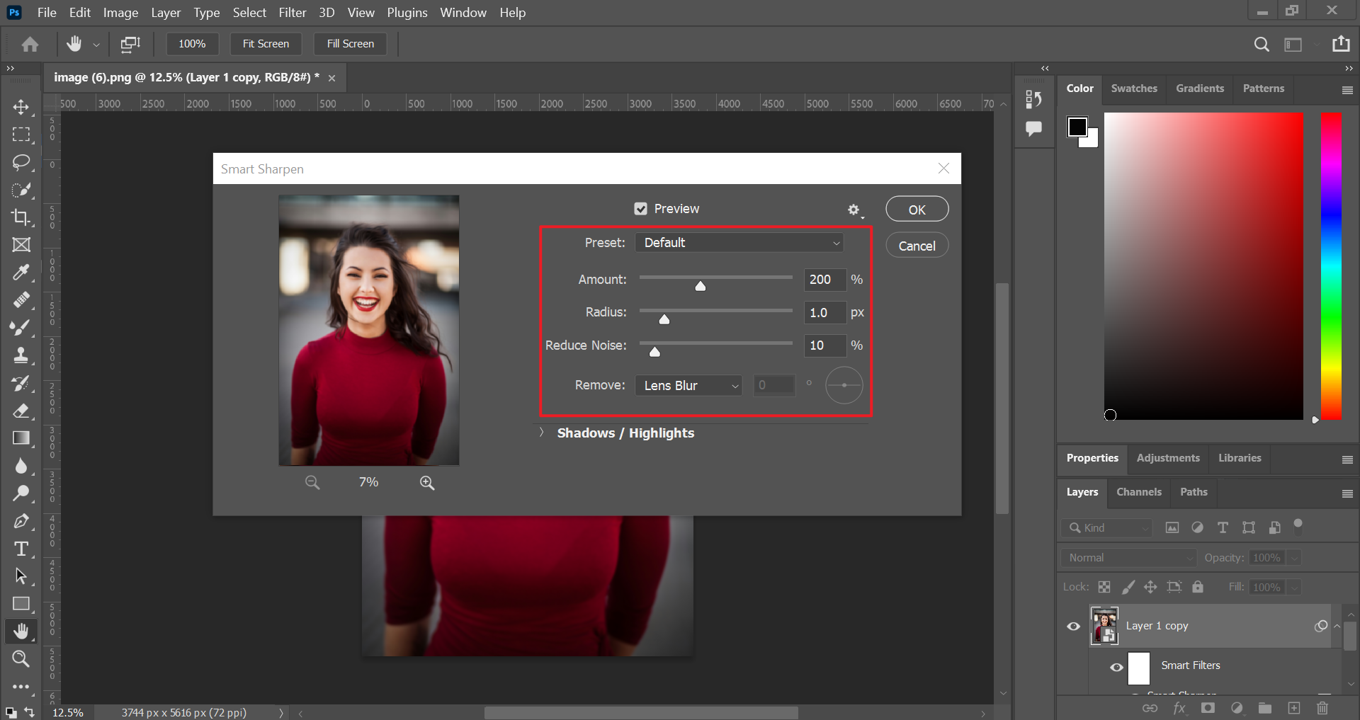 Sharpen image Photoshop