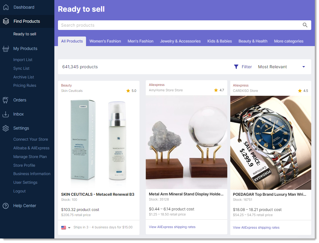 Modalyst dropshipping interface