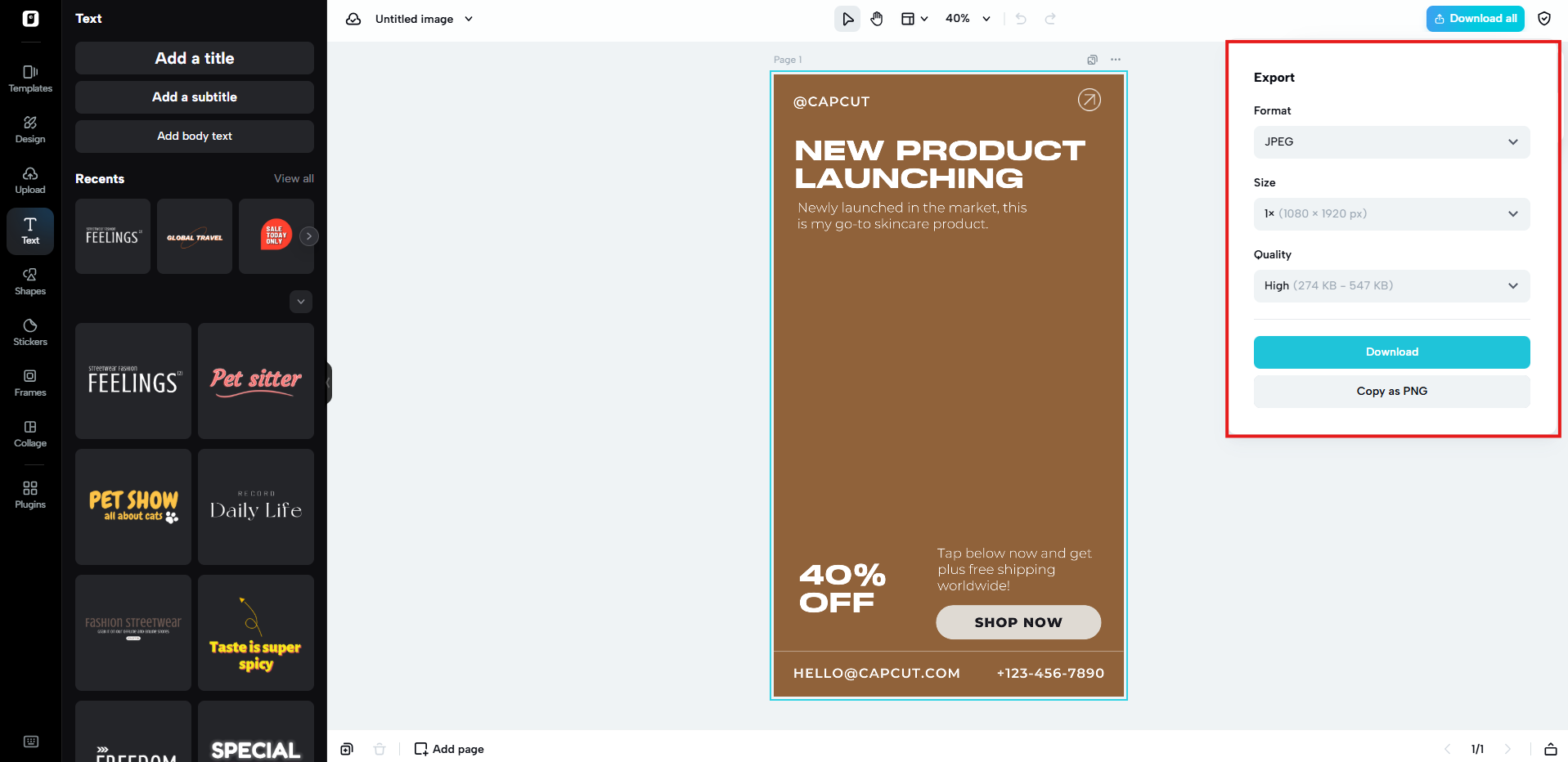 Download in different formats