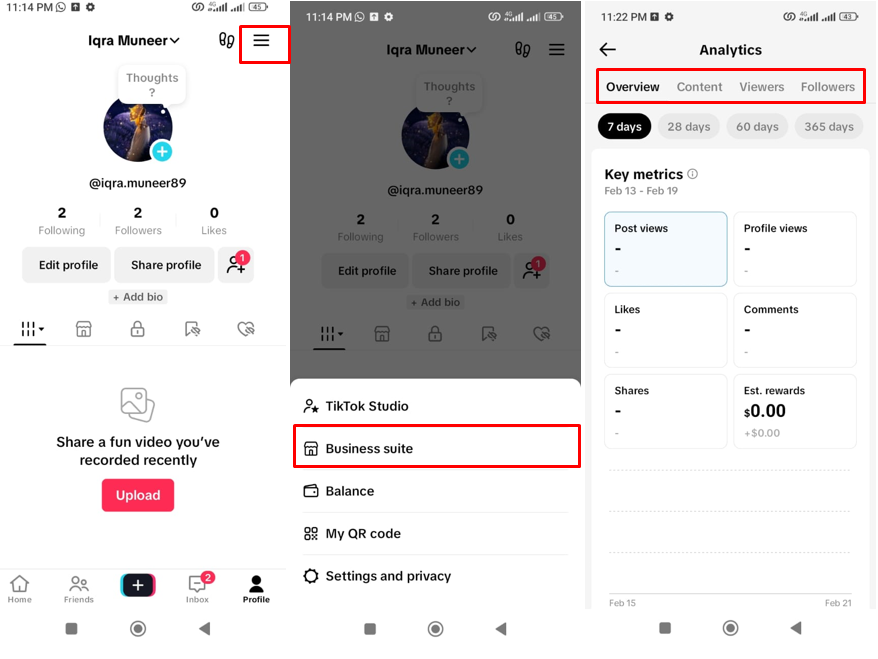Image showing how to get to analytics on TikTok business account
