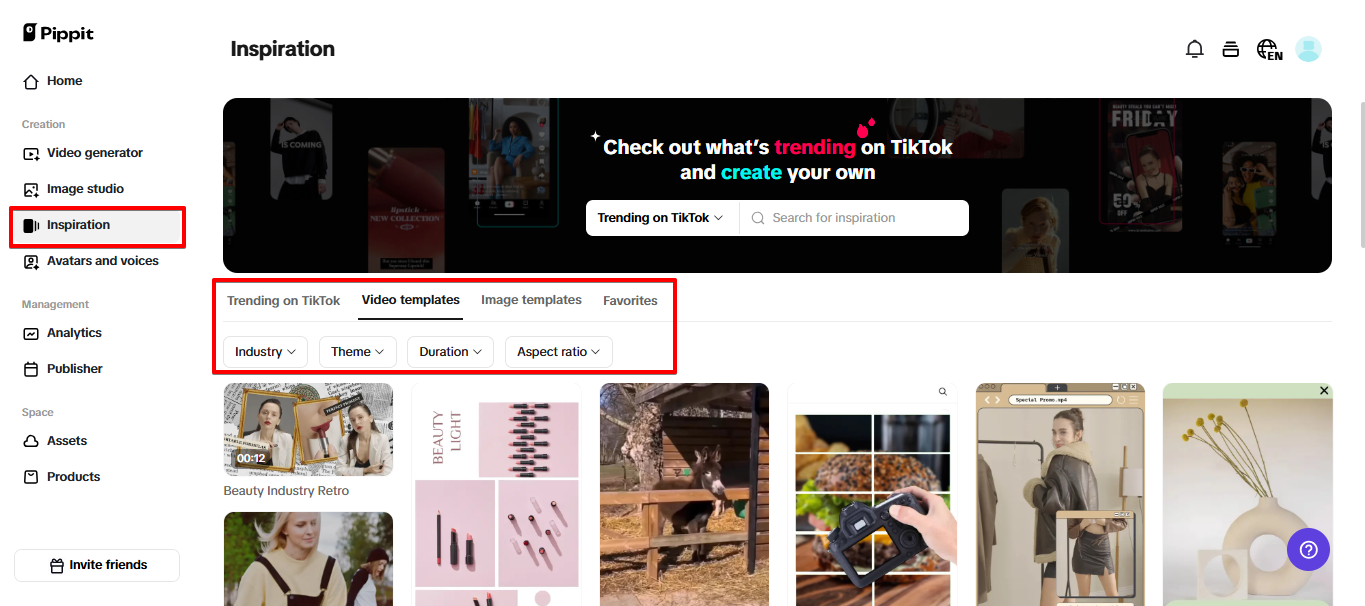 Mga template ng video ng Pippit