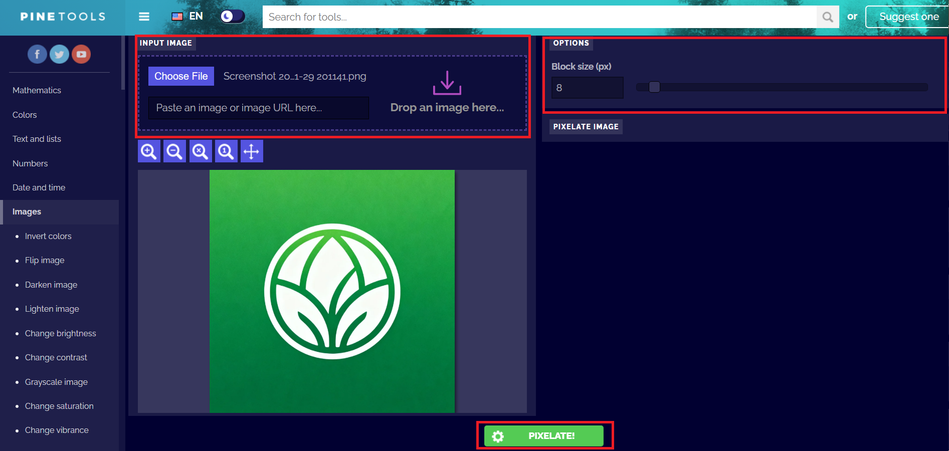 Set the block size and upload your logo