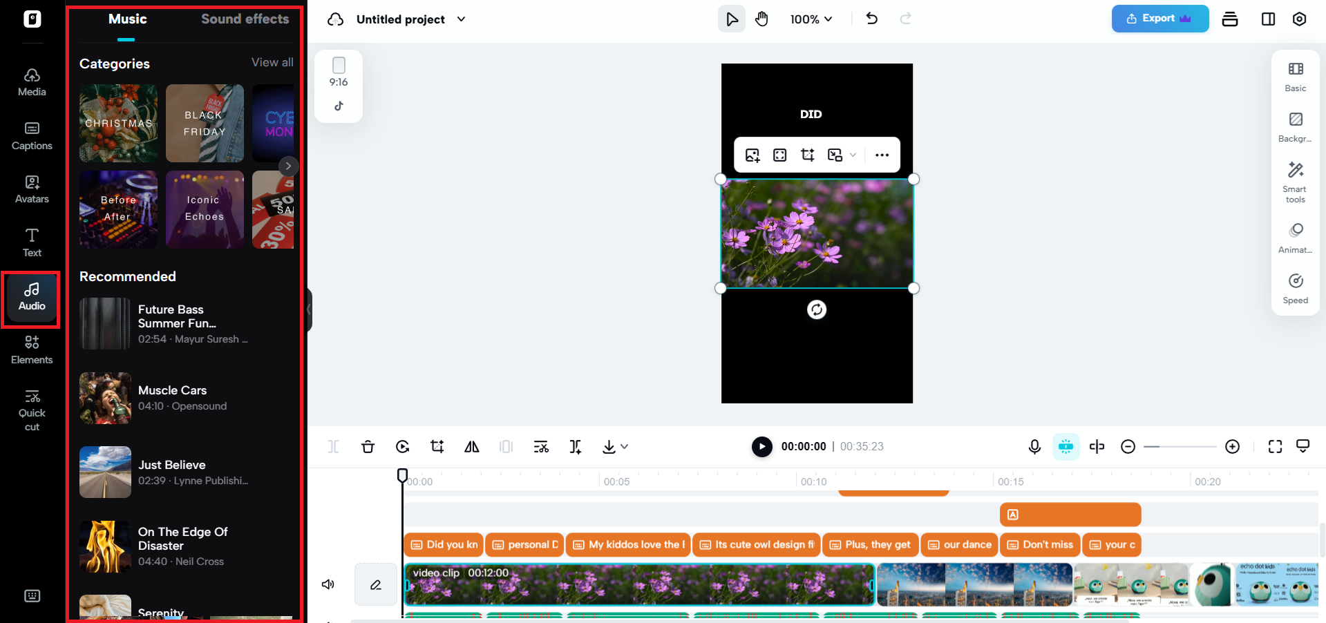 Add audio from the ''Audio'' option