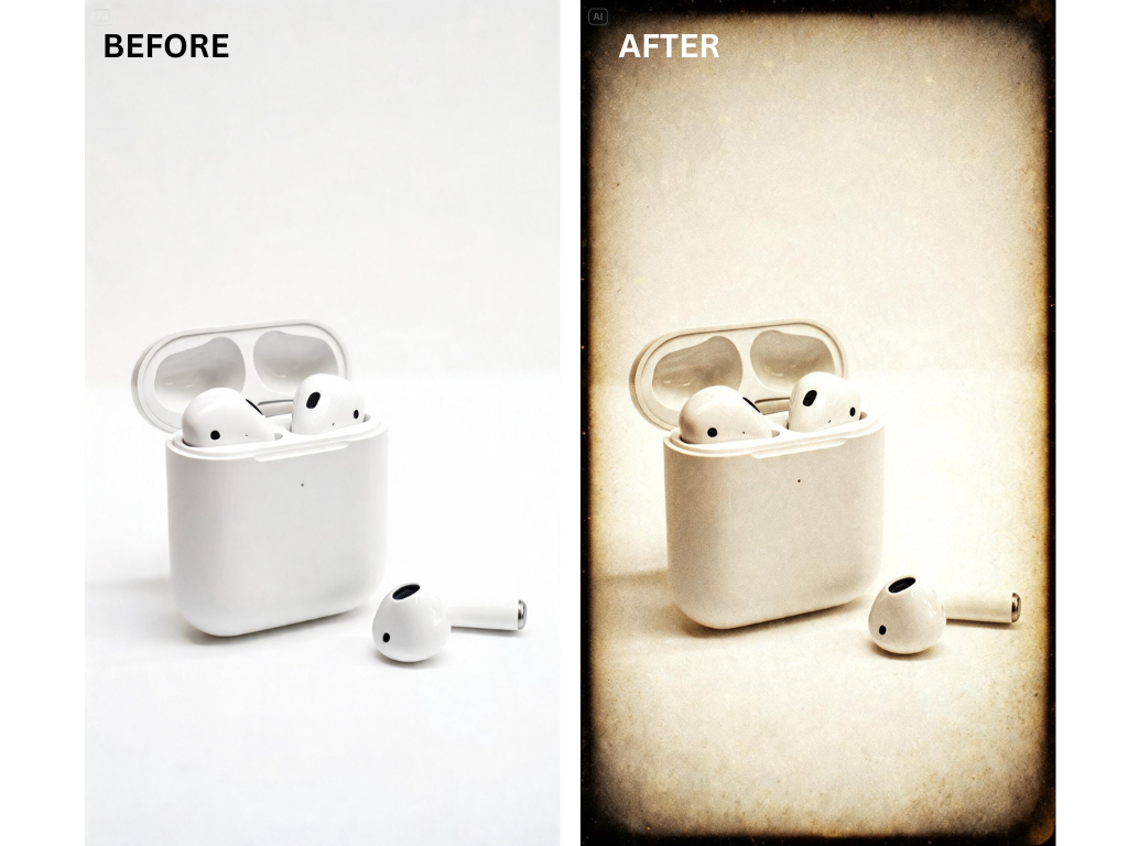 Mag-prompt para sa isang retro product shot na may film vignette overlay