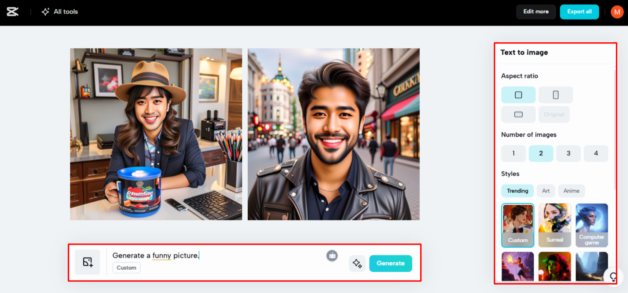 Generating the image on CapCut Web