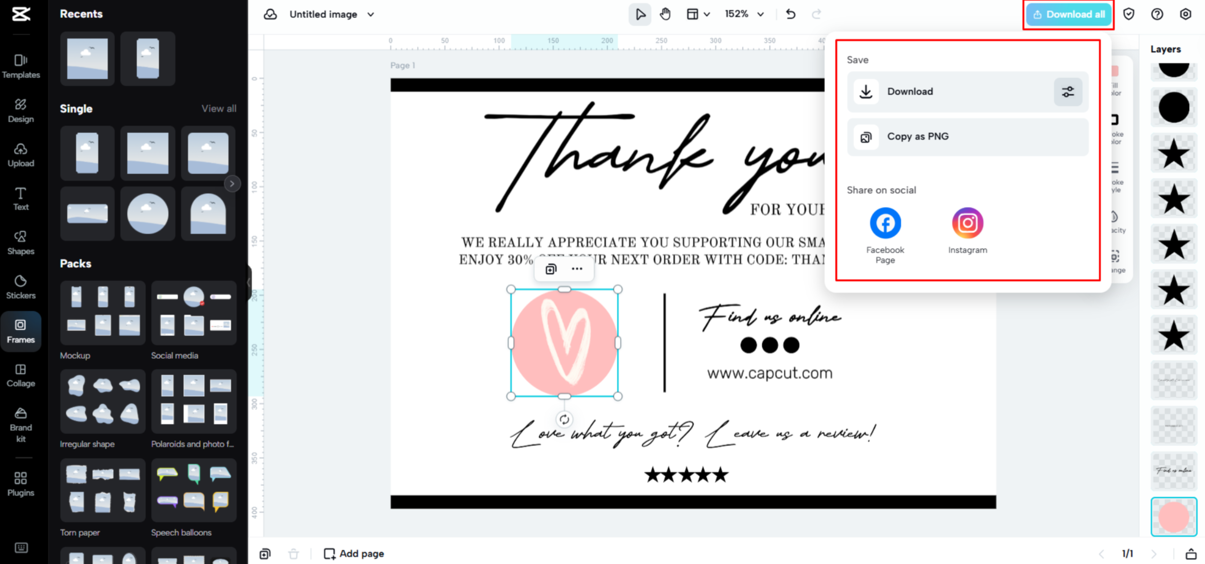 Exportieren einer Visitenkarte aus CapCut Web