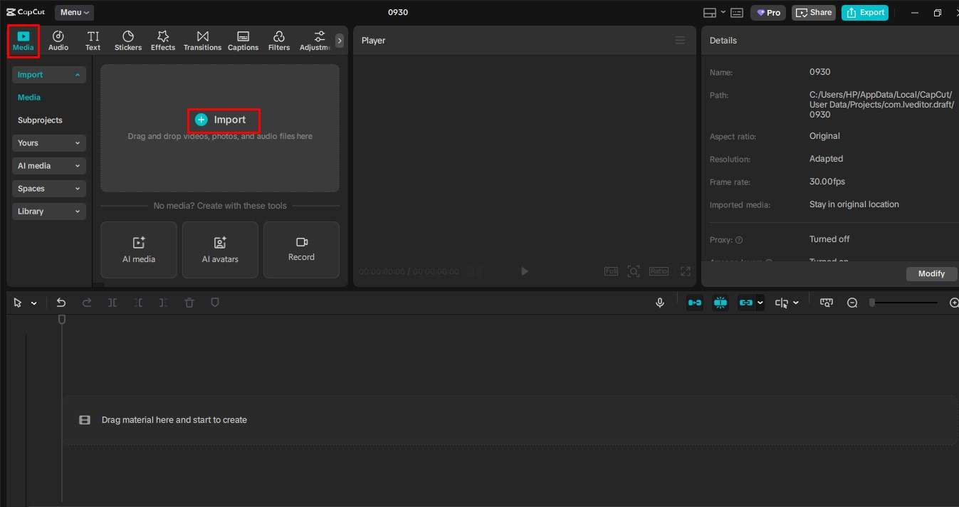 Import your video into CapCut