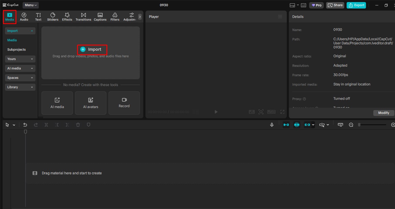 Import your video into CapCut