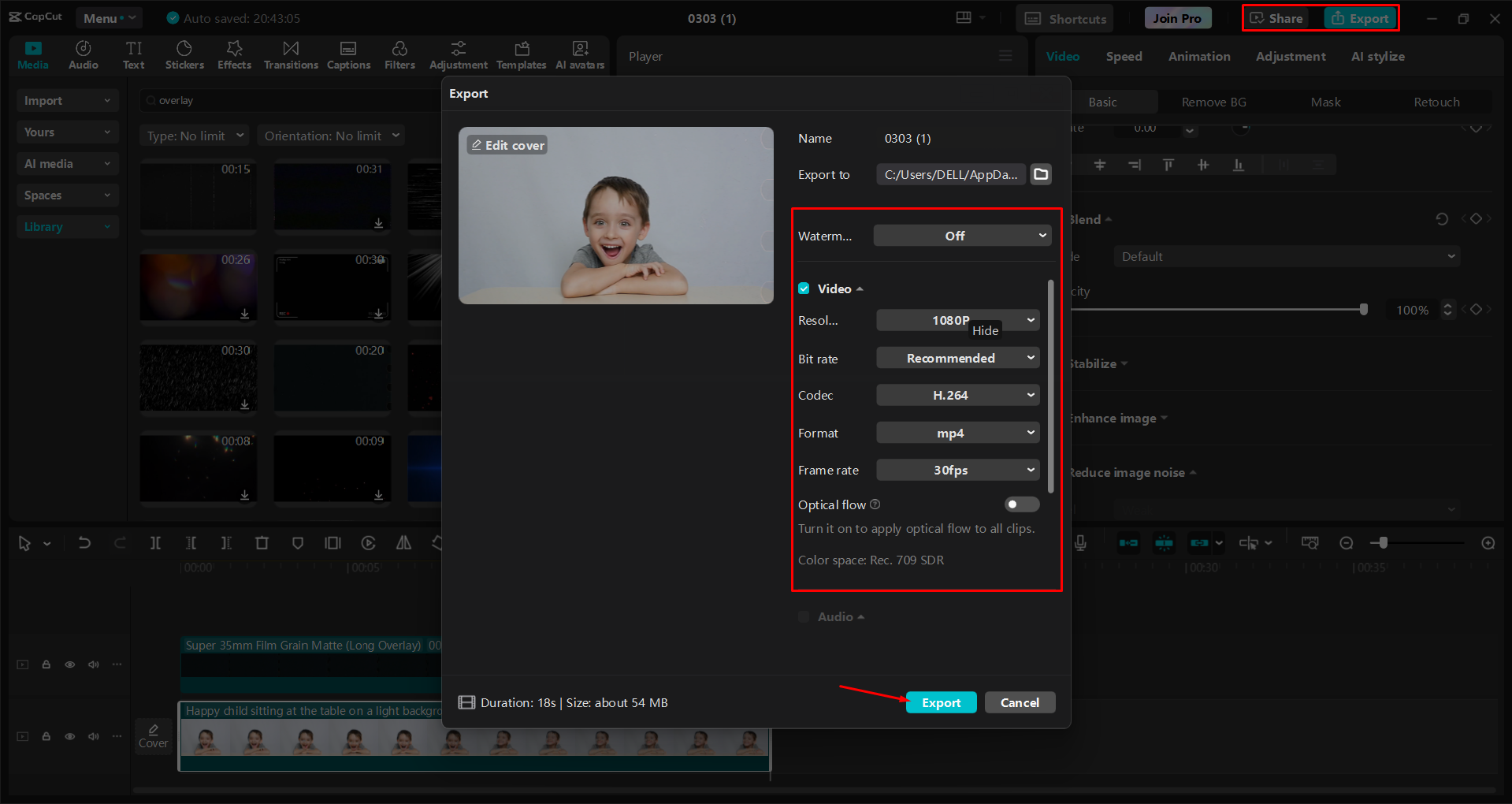 Exporting a video from the CapCut desktop video editor