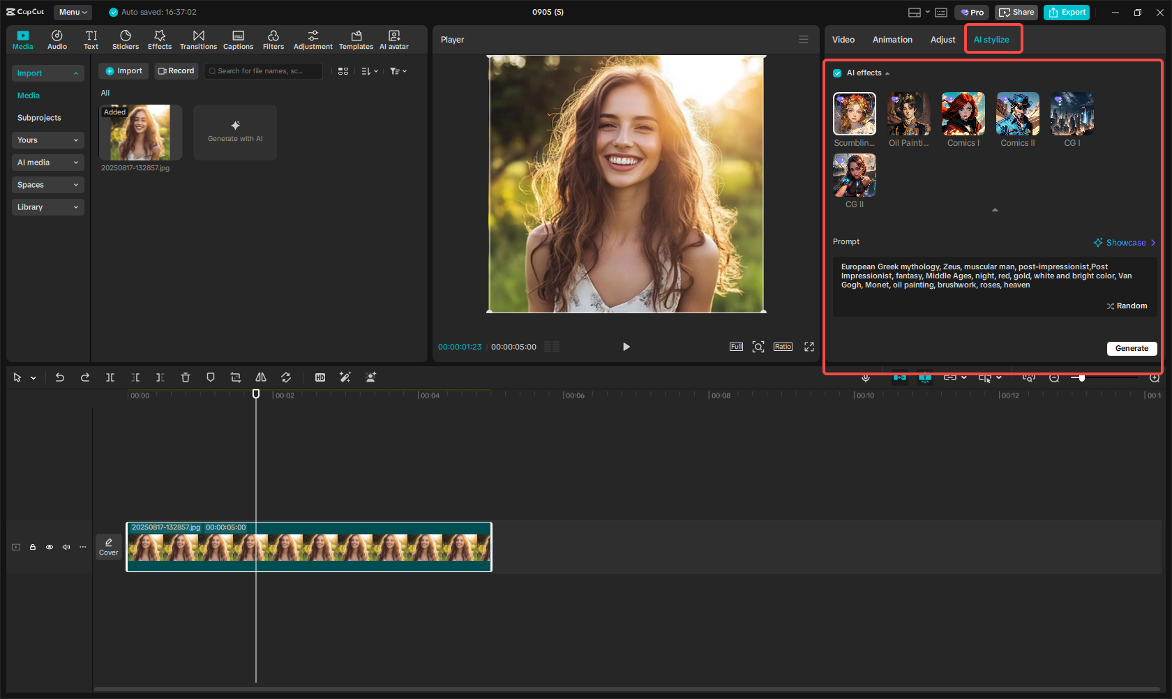 Gayakan imej dalam CapCut