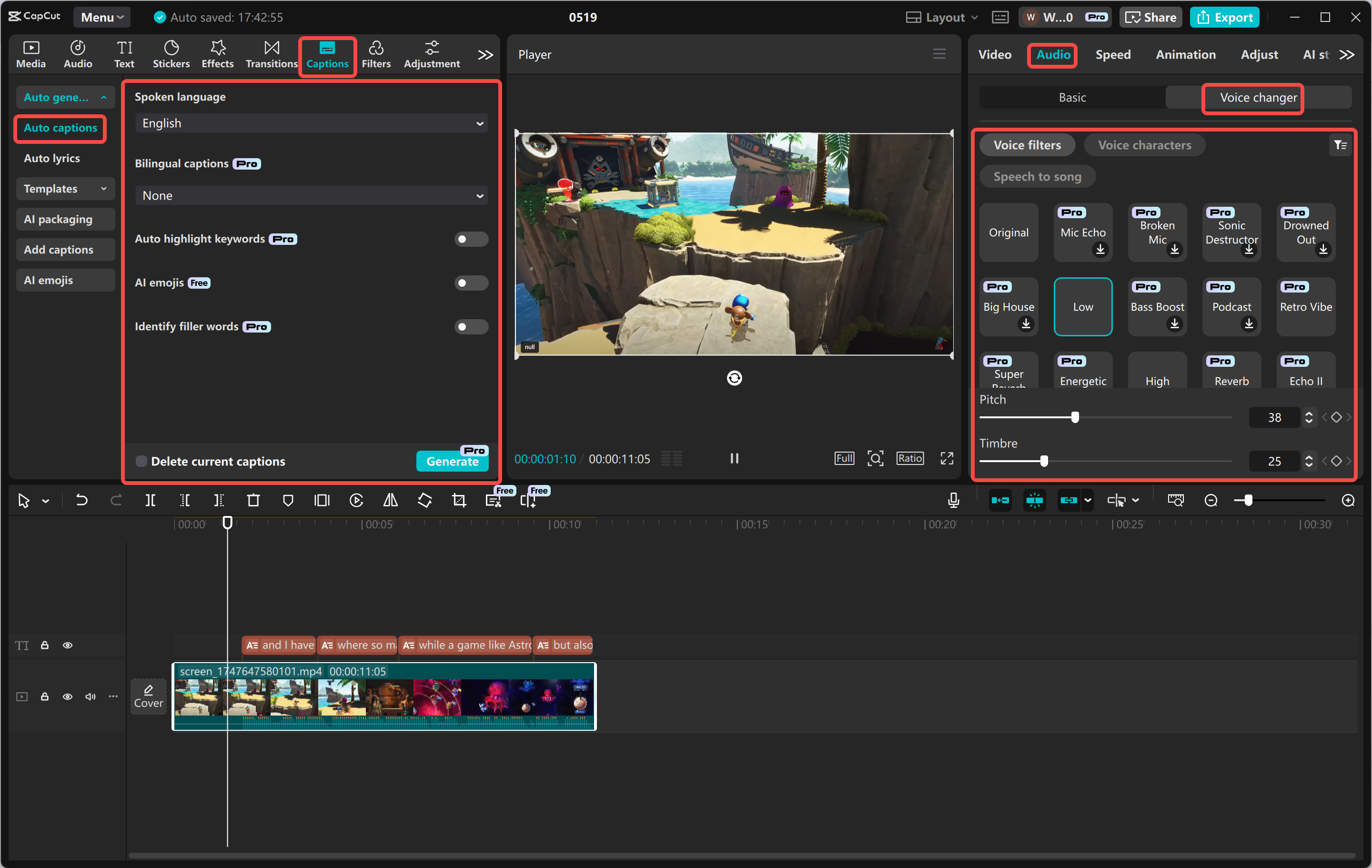 Editing the recording in CapCut desktop video editor