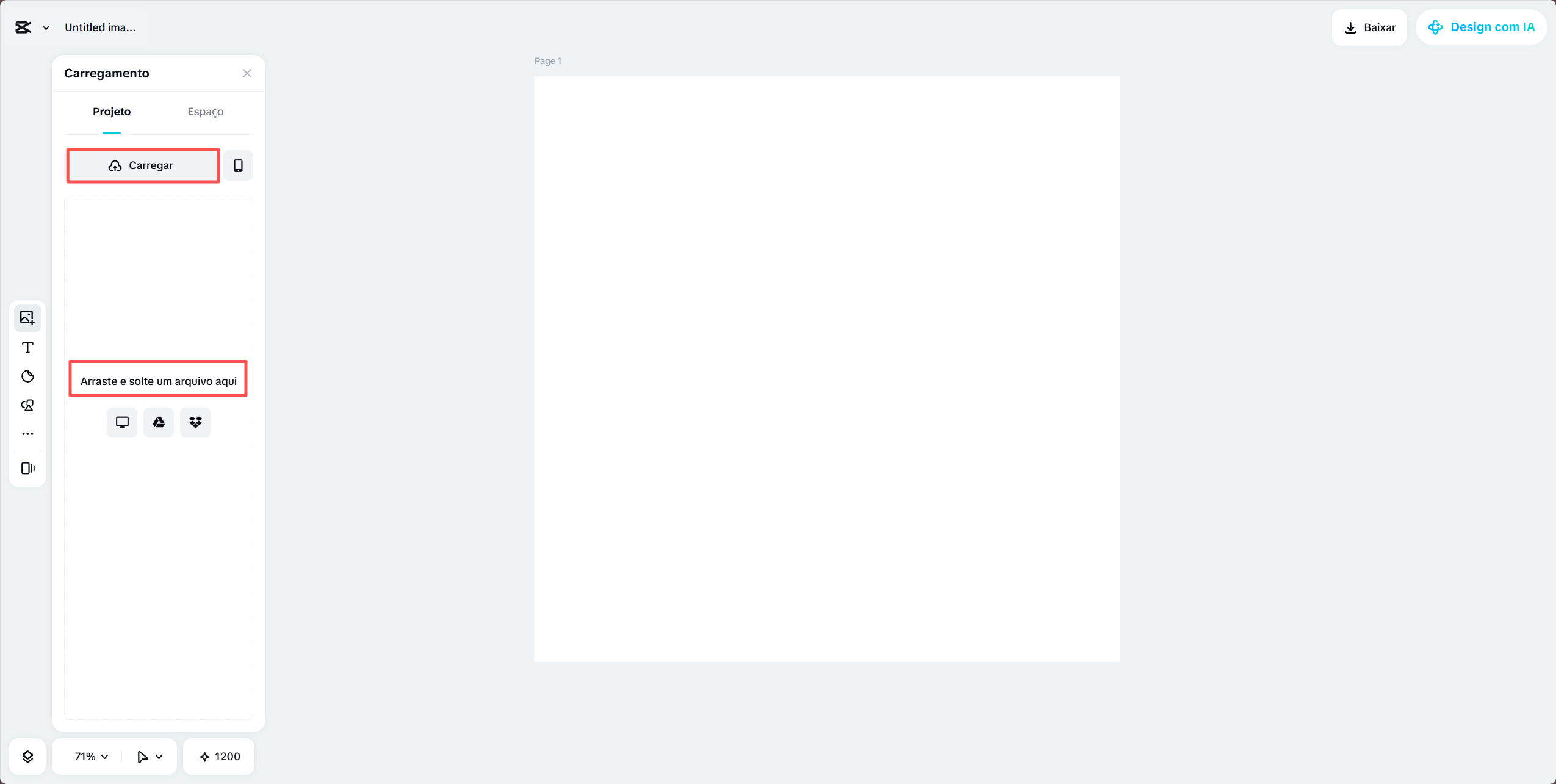 Image upload button in CapCut Online
